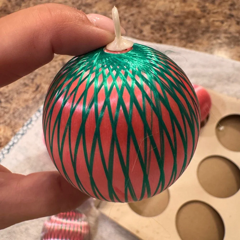 Vintage 1960s Shiny Brite Christmas Ornaments Pink Satin Green Stripes  MCM